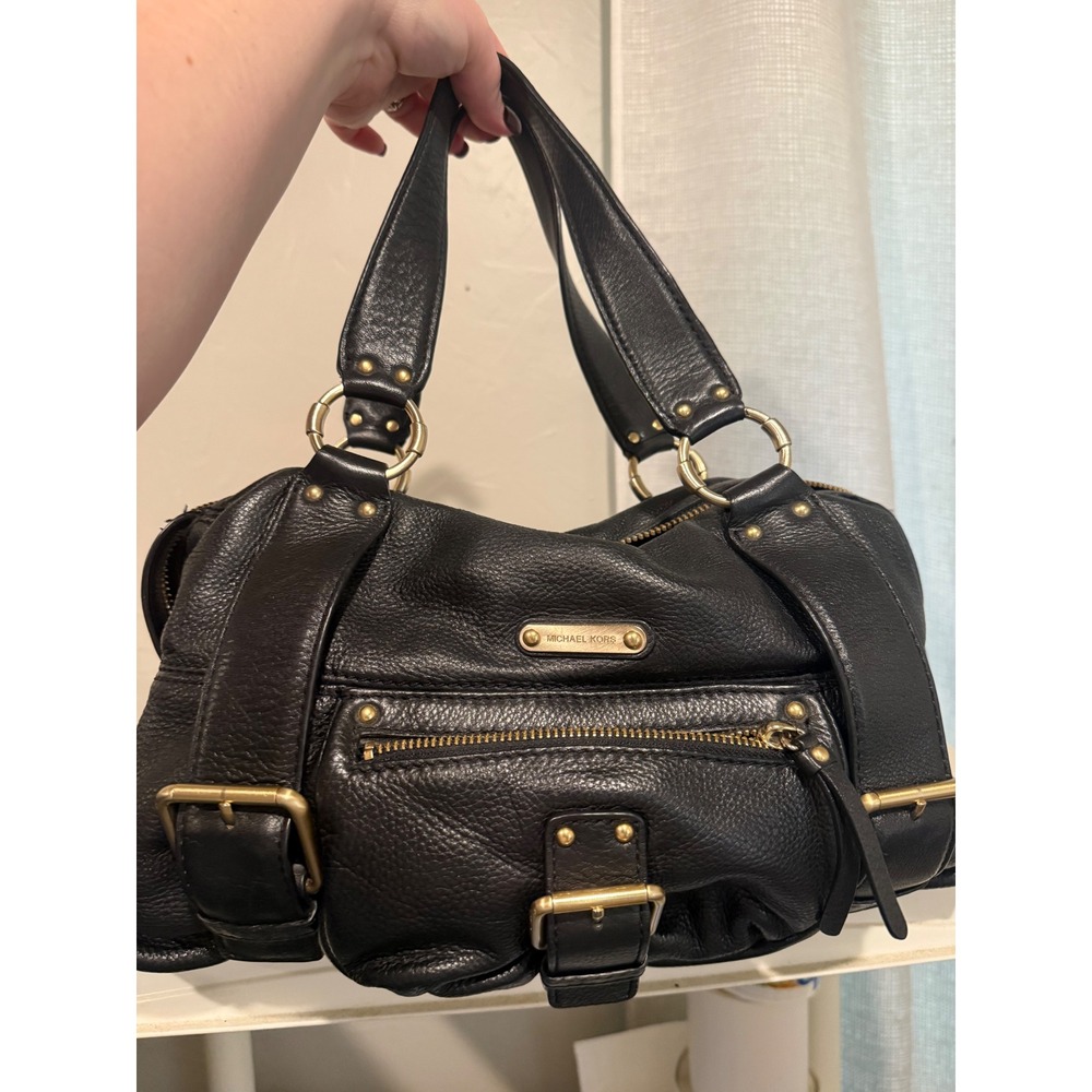 Michael Kors Ann LG Satchel Women Large Black NEW Leather Buckle 35F0XANS3L
